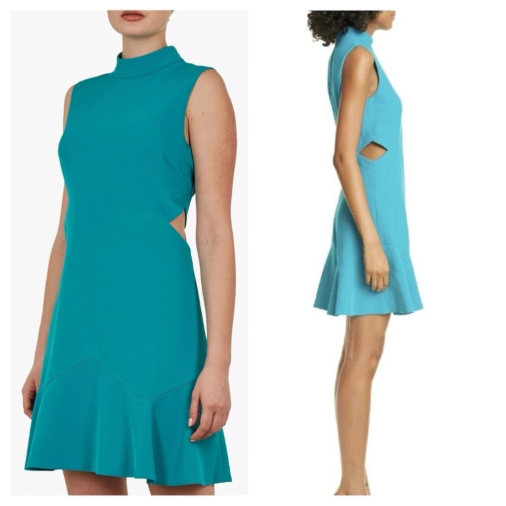 Ted Baker / Cormier Turquoise Cut Out Fluted Shift Dress Ted size 4 L 10